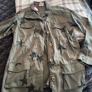 Knox Rose “Shachet” - army green with stars.  Cinch waist and buttons.  Size M